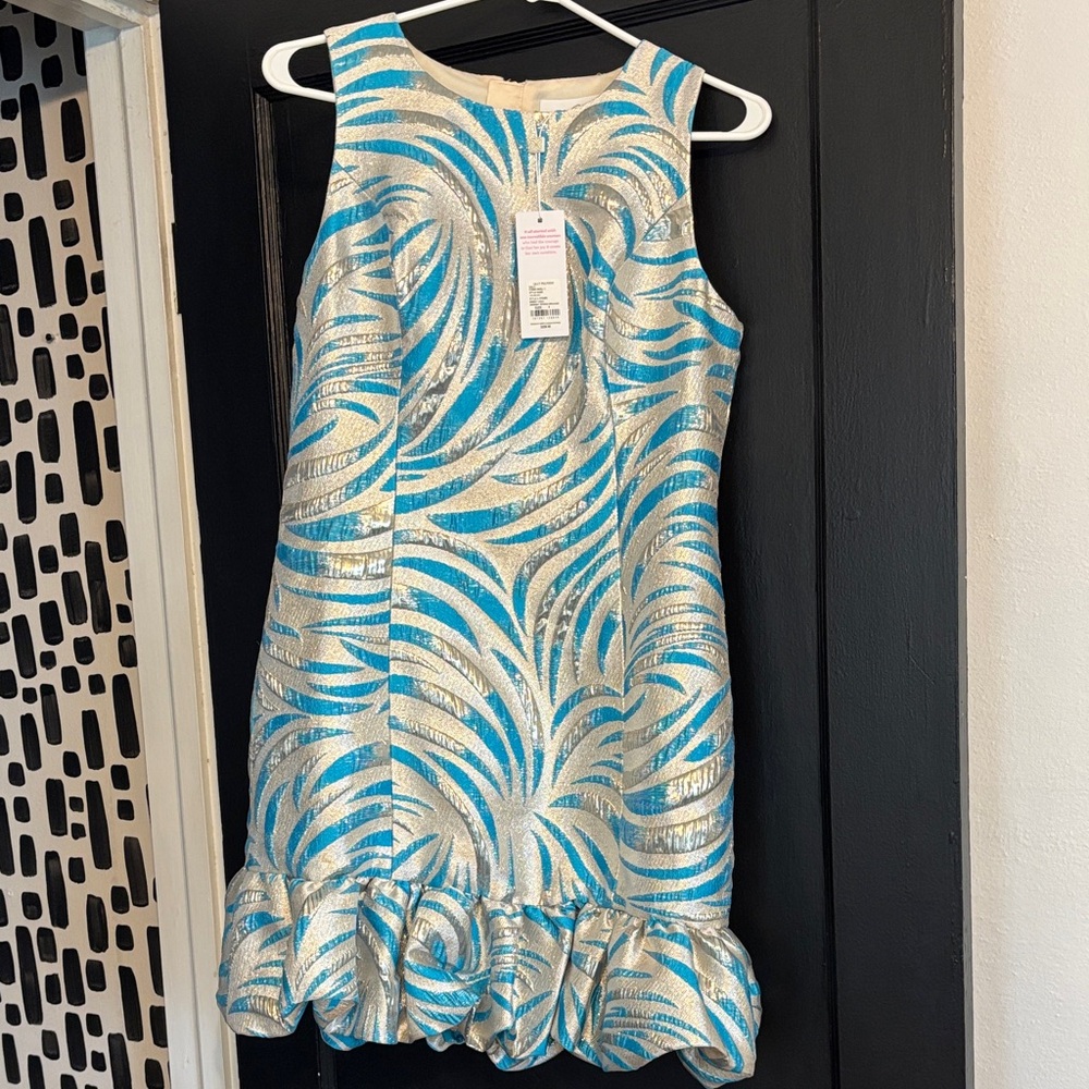 Lilly Pulitzer Aqua and Silver Brocade Shift Dress